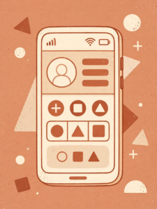 Illustration of a phone showing a generic personal social profile with blank avatar placeholder